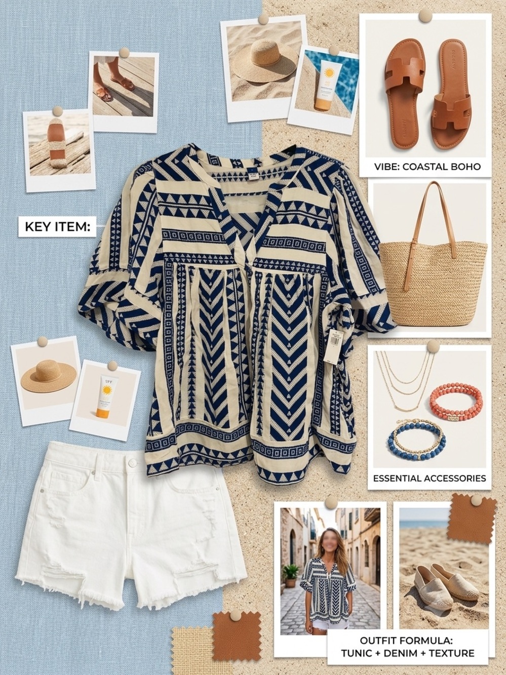 Old Navy Blue and White Geometric Peasant Tunic, NWT!!perfect summer piece!